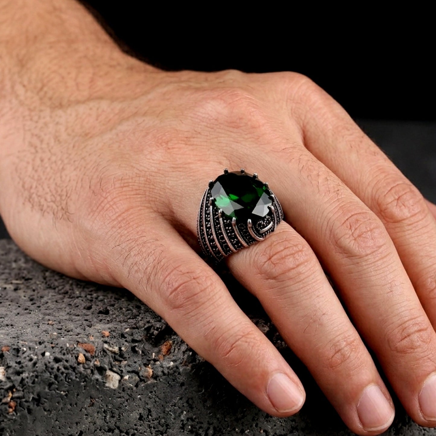 Groene Zirkonia Herenring | 925 Zilver