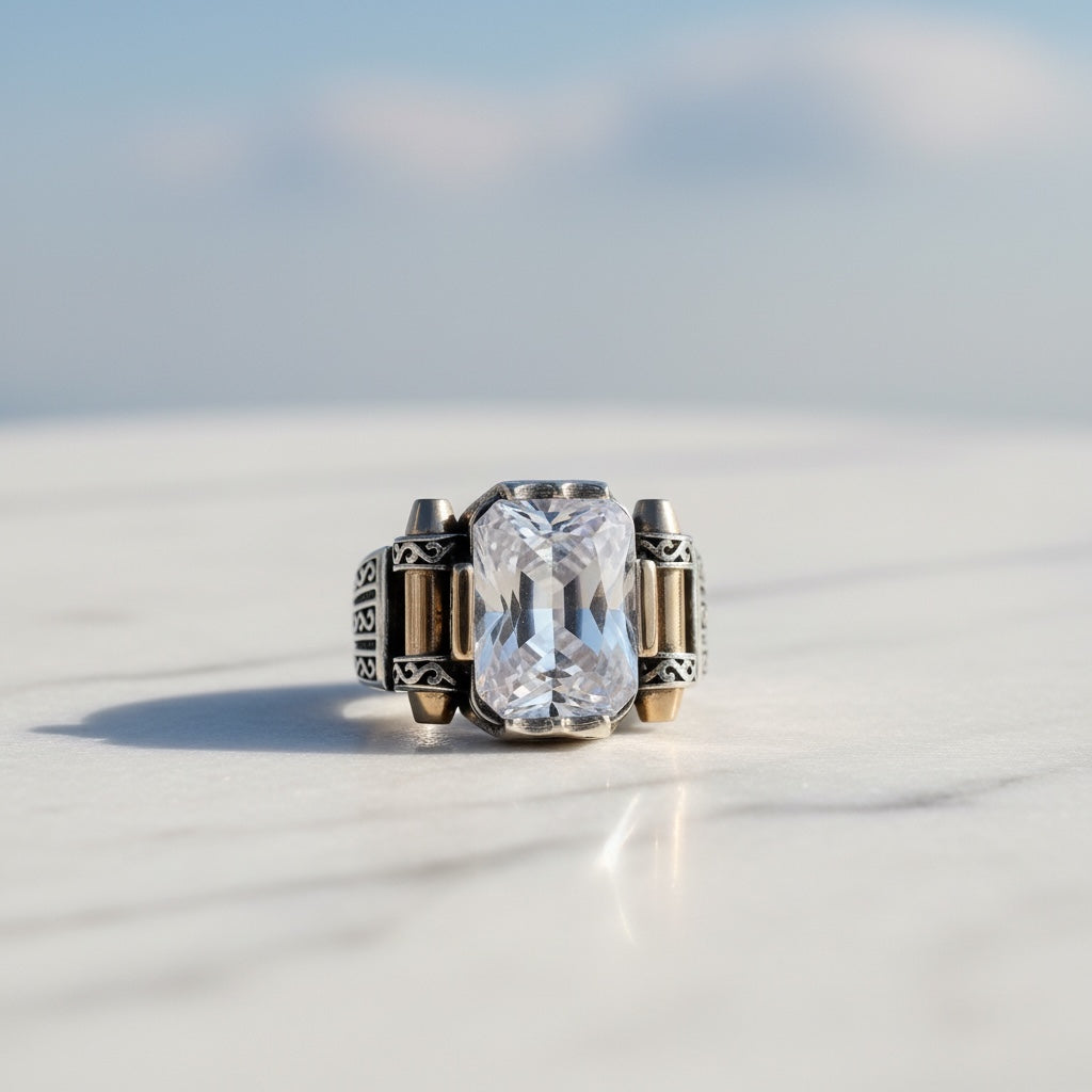 Men's ring with white Zirconia - 925 Sterling Silver