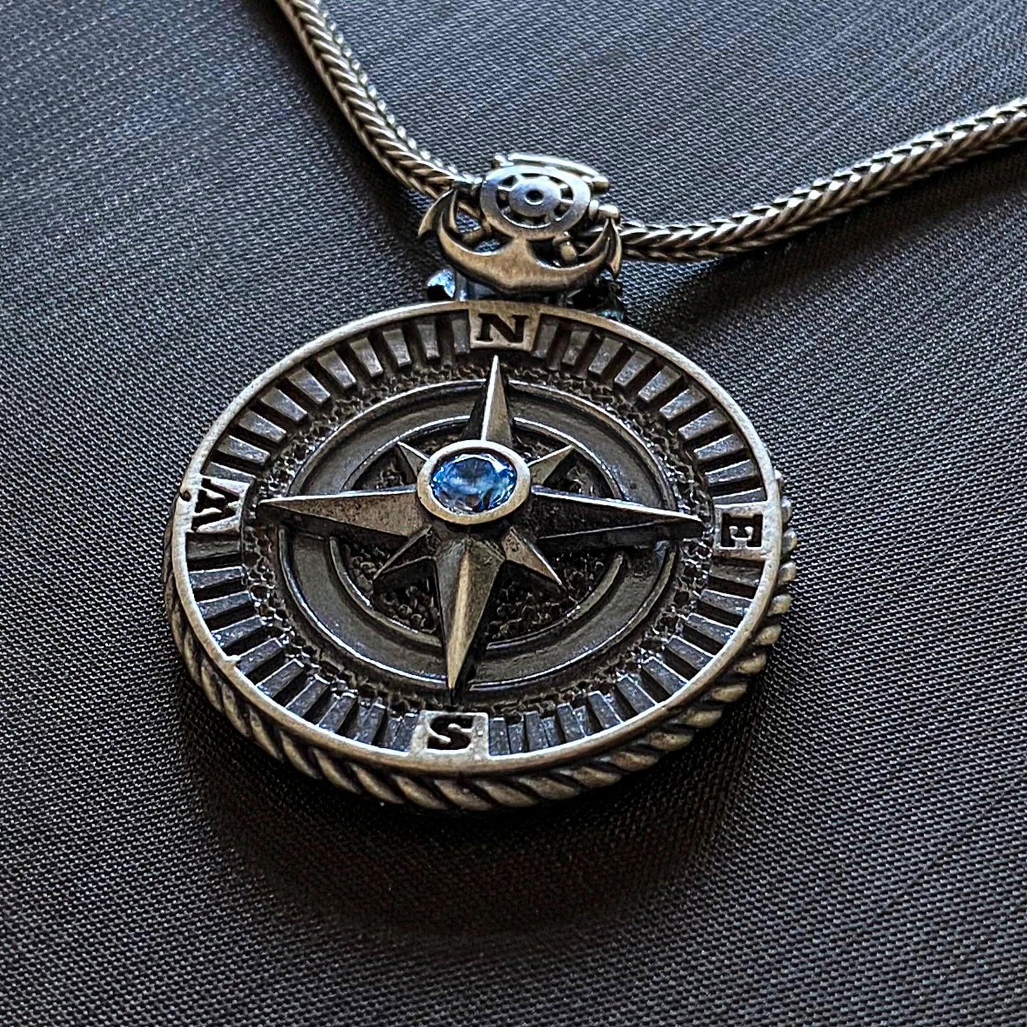Men's necklace with compass pendant in Sterling silver BLAR 0109