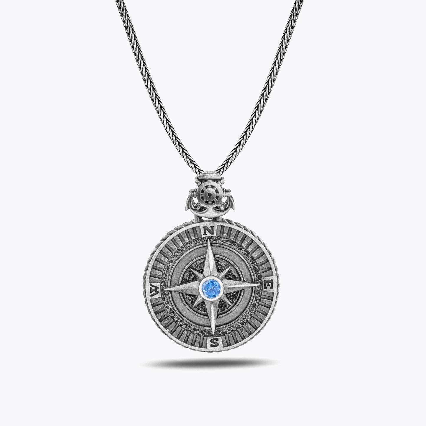 Men's necklace with compass pendant in Sterling silver BLAR 0109