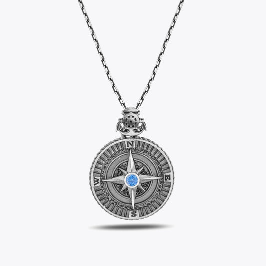 Men's necklace with compass pendant in Sterling silver BLAR 0109