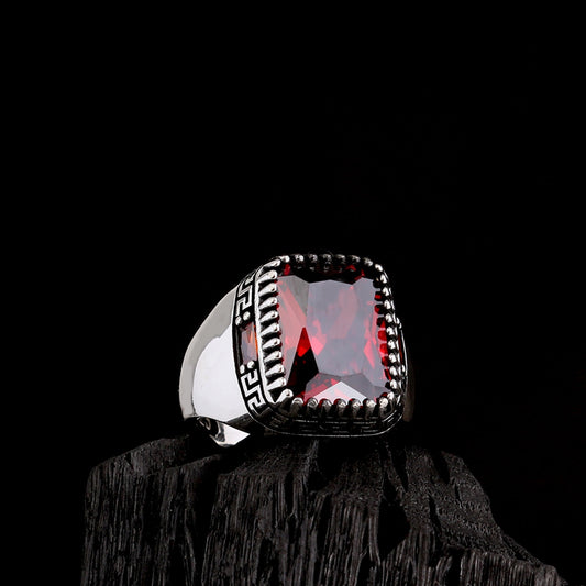 925 Silver Men's Ring With Red Stone