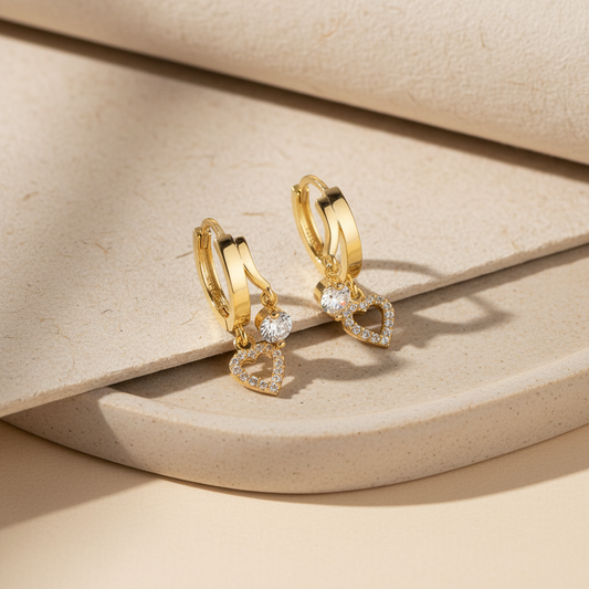 Double Heart Glow - 925 sterling silver earrings