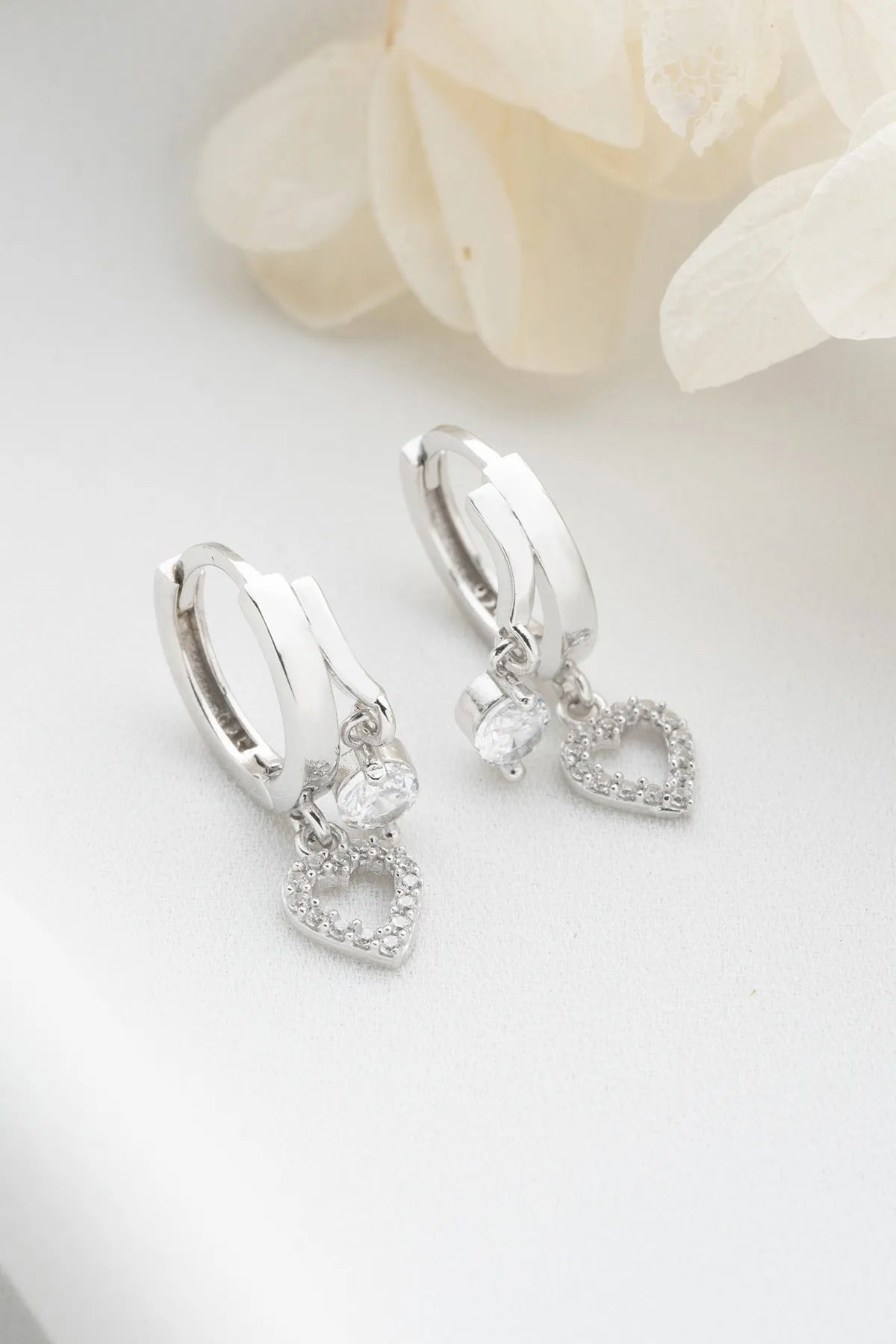 Double Heart Glow – 925 Sterling Zilver Oorbellen