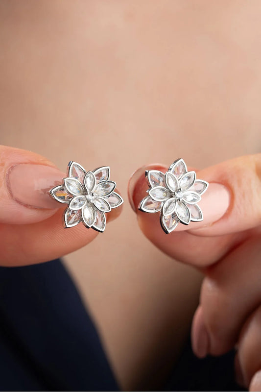 Lotus Stud earrings - 925 Silver & Zirconia