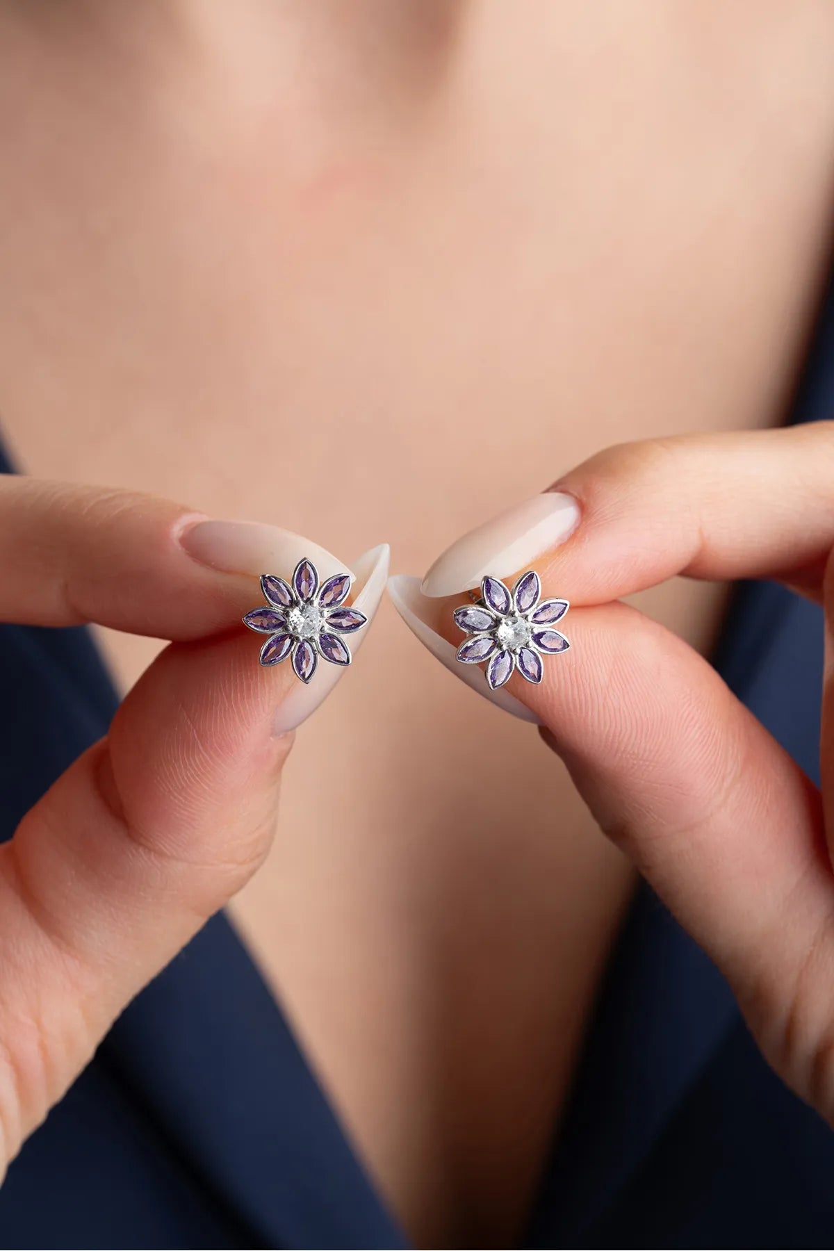 Lotus Bloom Earrings - Purple & 925 Silver