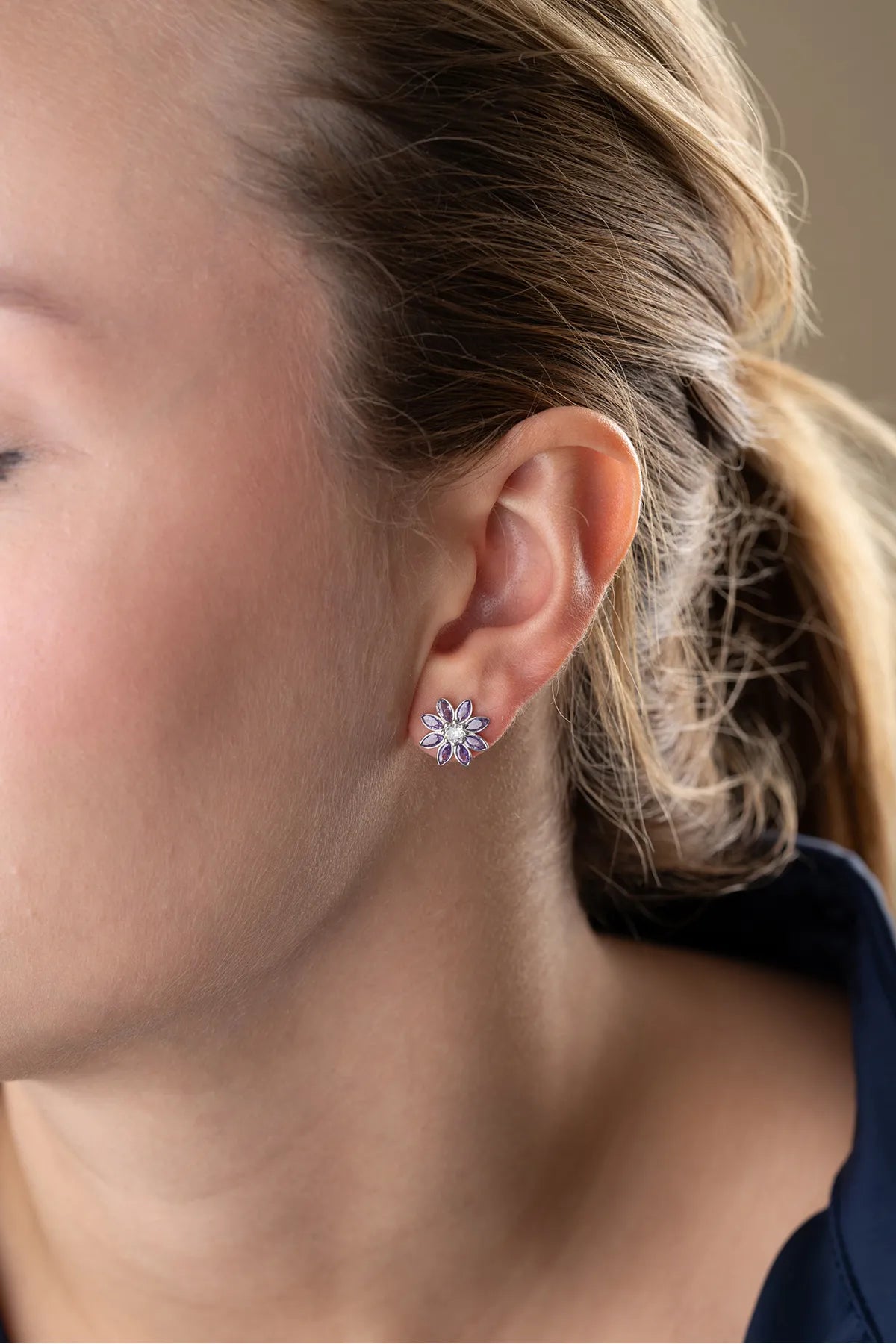 Lotus Bloom Earrings - Purple & 925 Silver