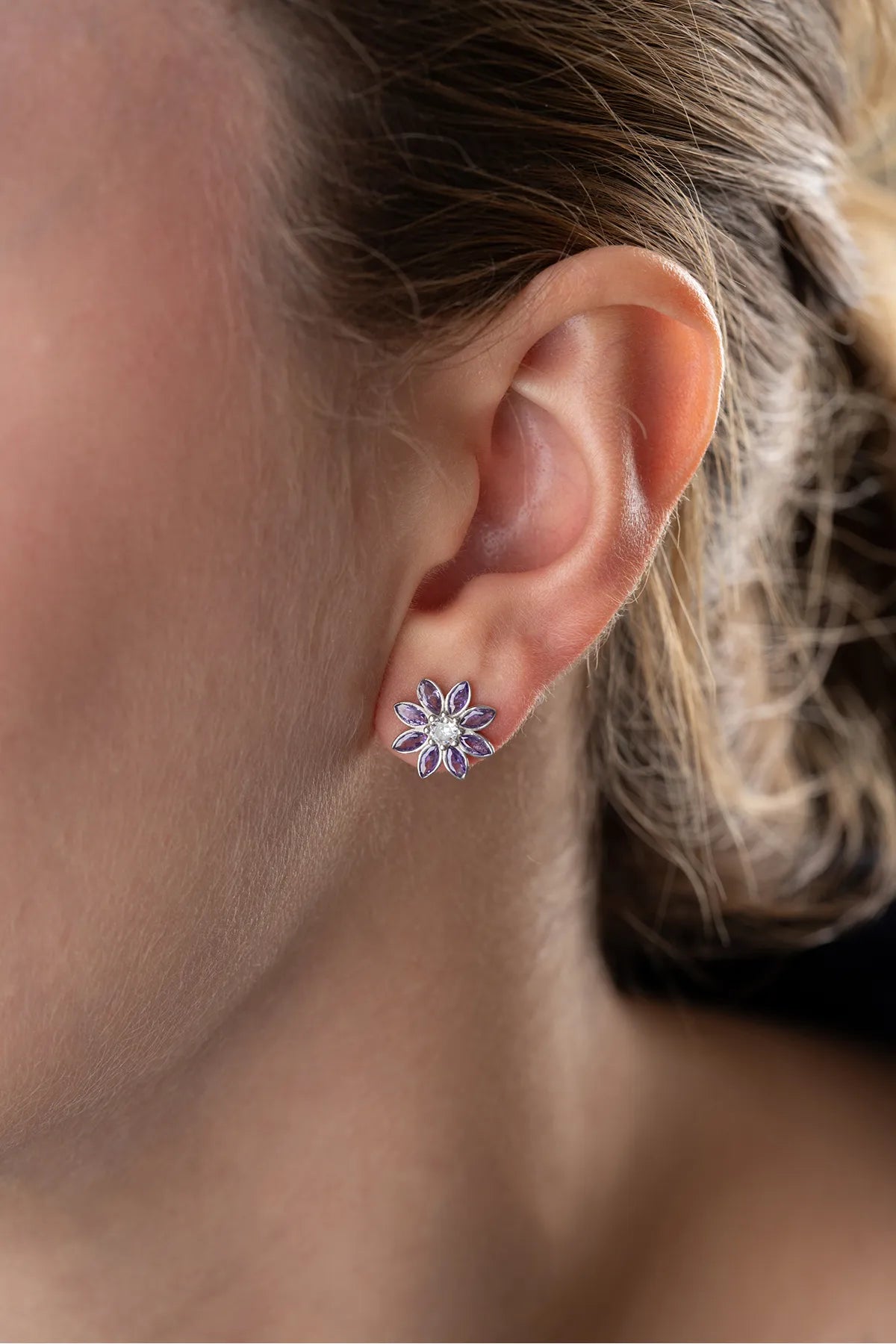 Lotus Bloom Earrings - Purple & 925 Silver