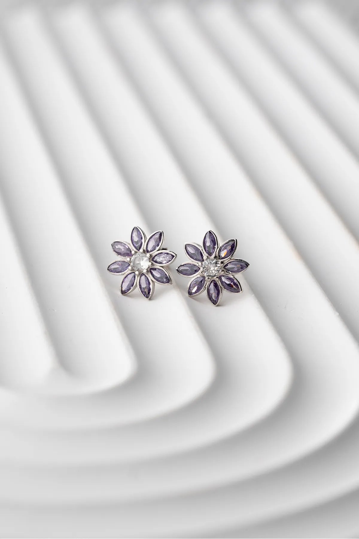 Lotus Bloom Earrings - Purple & 925 Silver