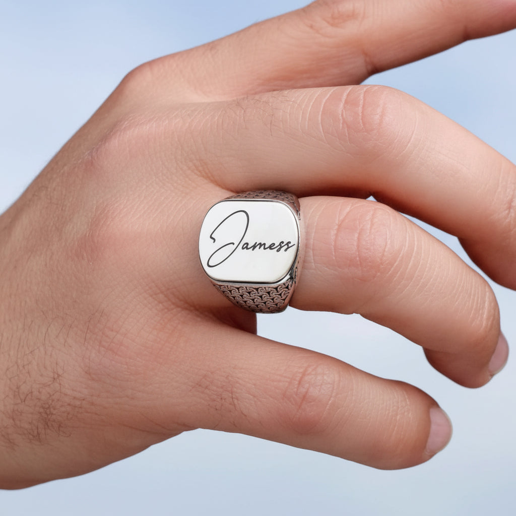 925 Sterling Silver Men's Ring with Own Name Engraving -1