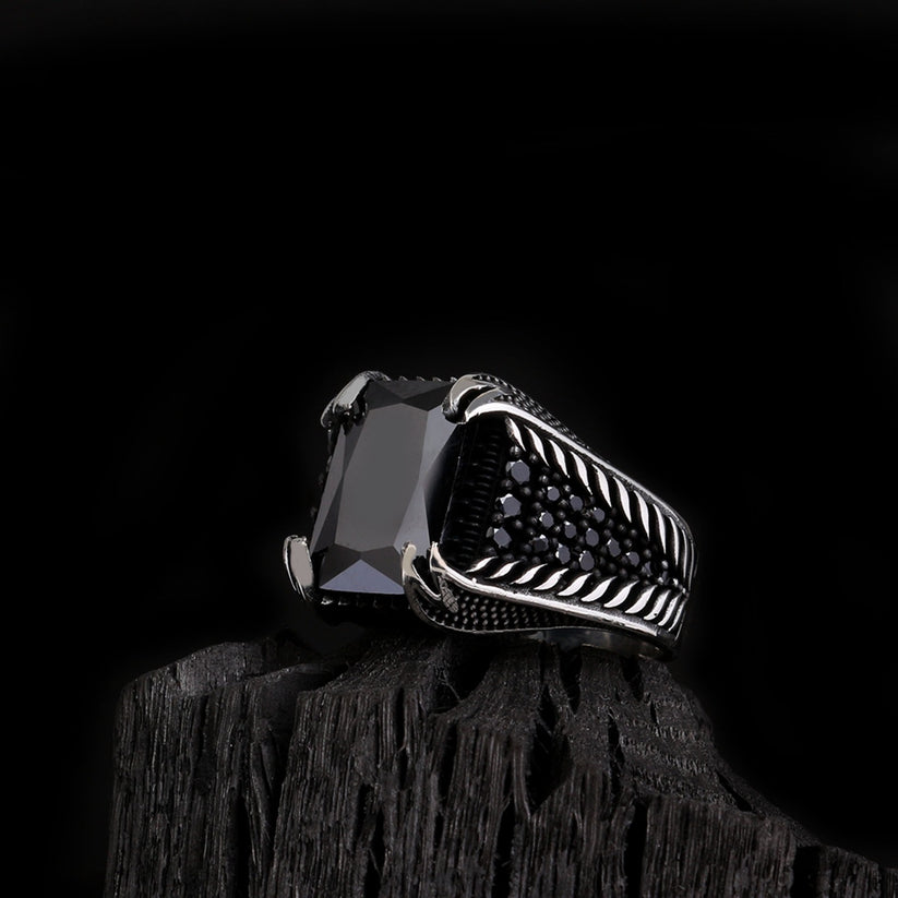 925 Sterling Silver Ring with Black Zirconia Stone