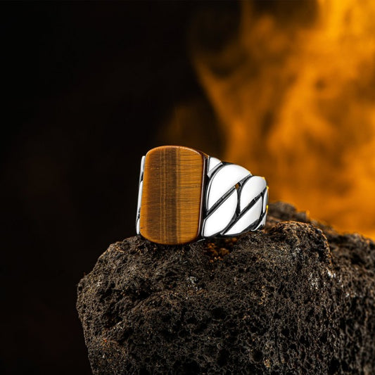 925 Silver Men's Ring With Tiger Eye Stone