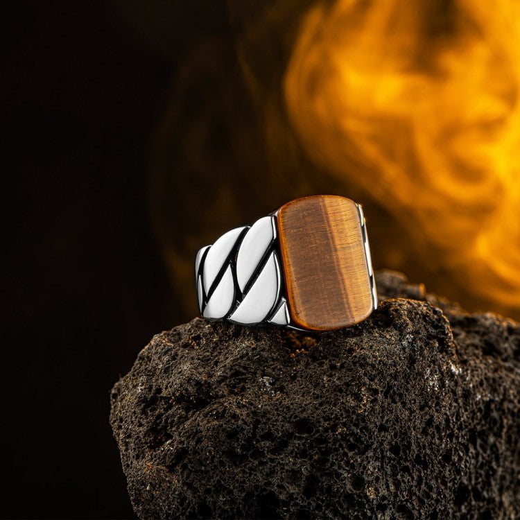 925 Silver Men's Ring With Tiger Eye Stone