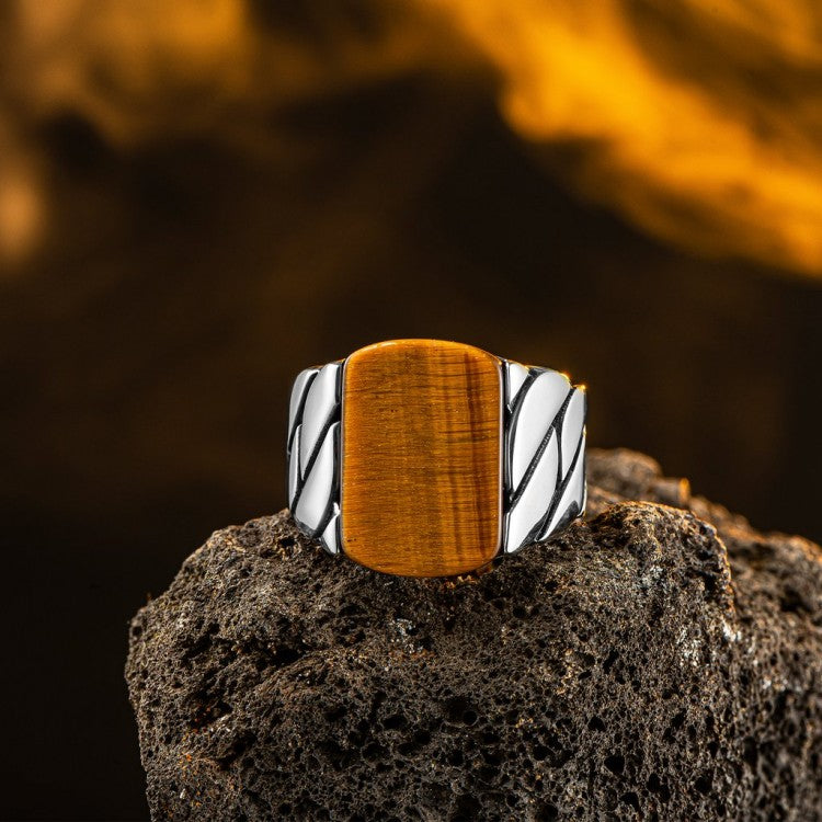 925 Silver Men's Ring With Tiger Eye Stone