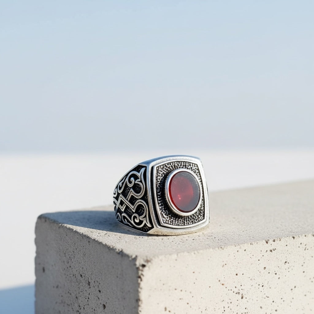 Silver men's ring with agate stone