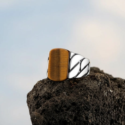925 Silver Men's Ring With Tiger Eye Stone