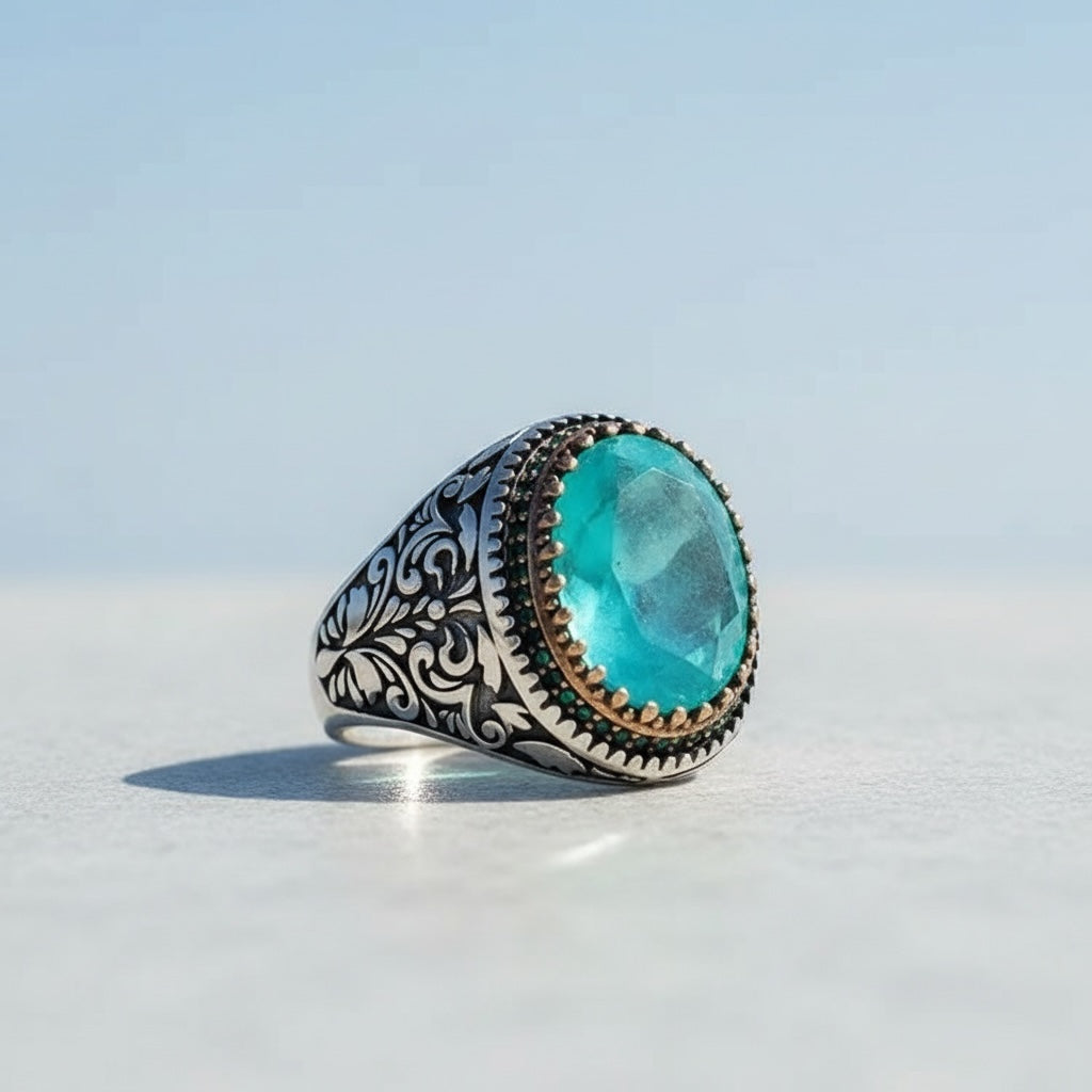 Men's ring with paraiba stone - 925 sterling silver