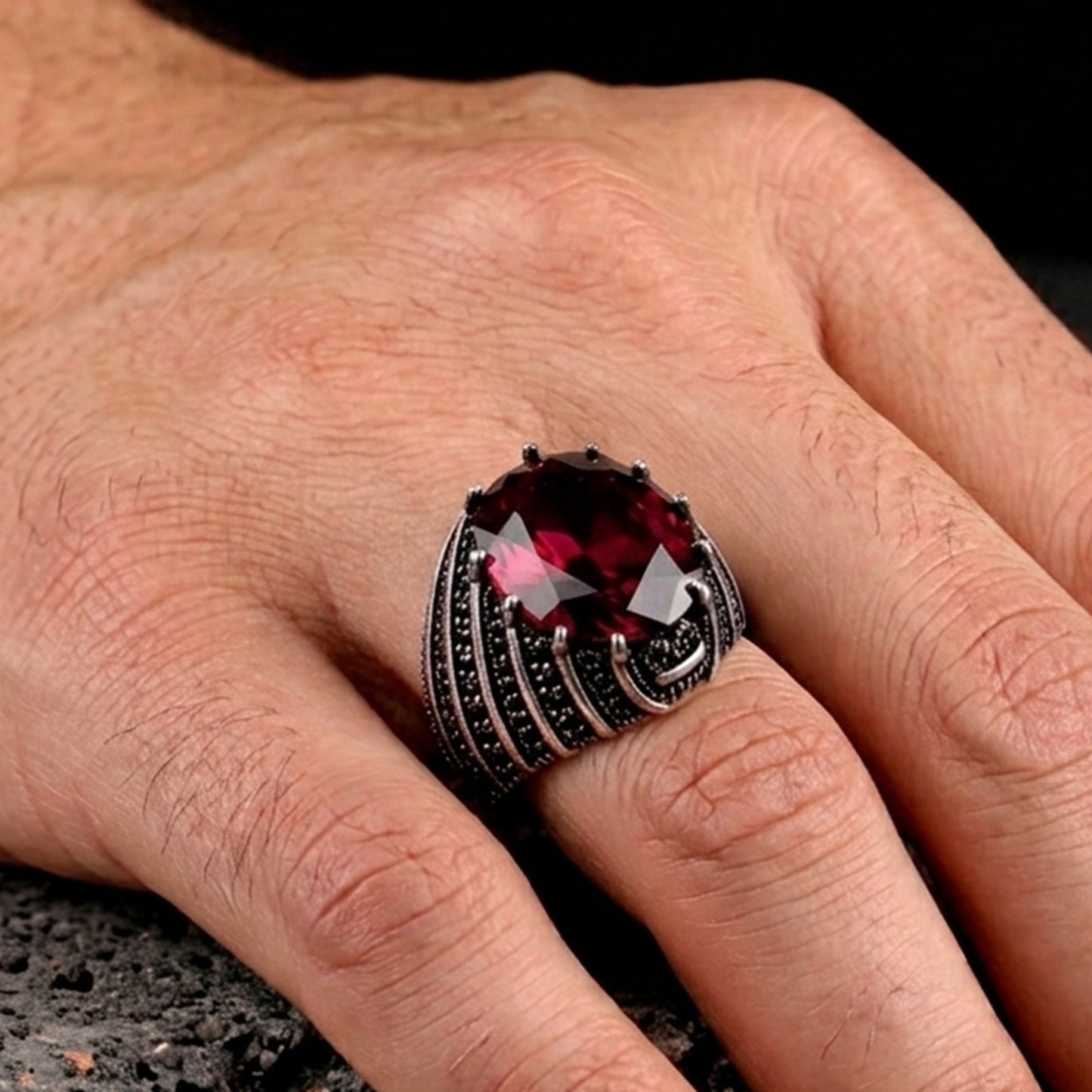 Rode Zirkonia Herenring | 925 Zilver