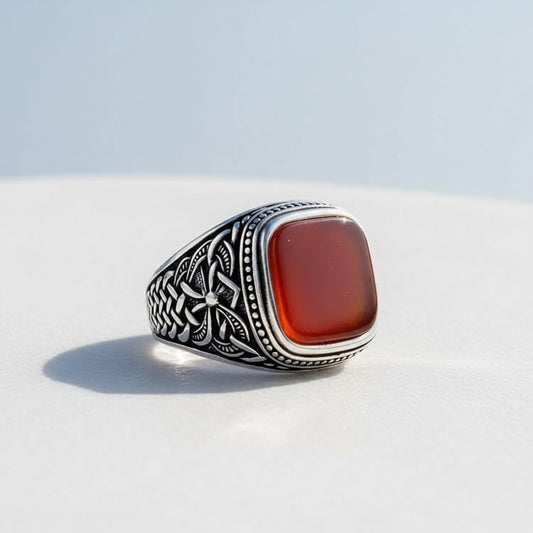 Silver men's ring with agate stone