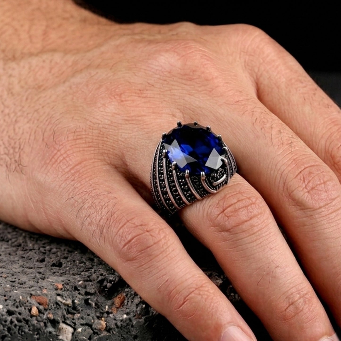 Blauwe Zirkonia Herenring | 925 Zilver
