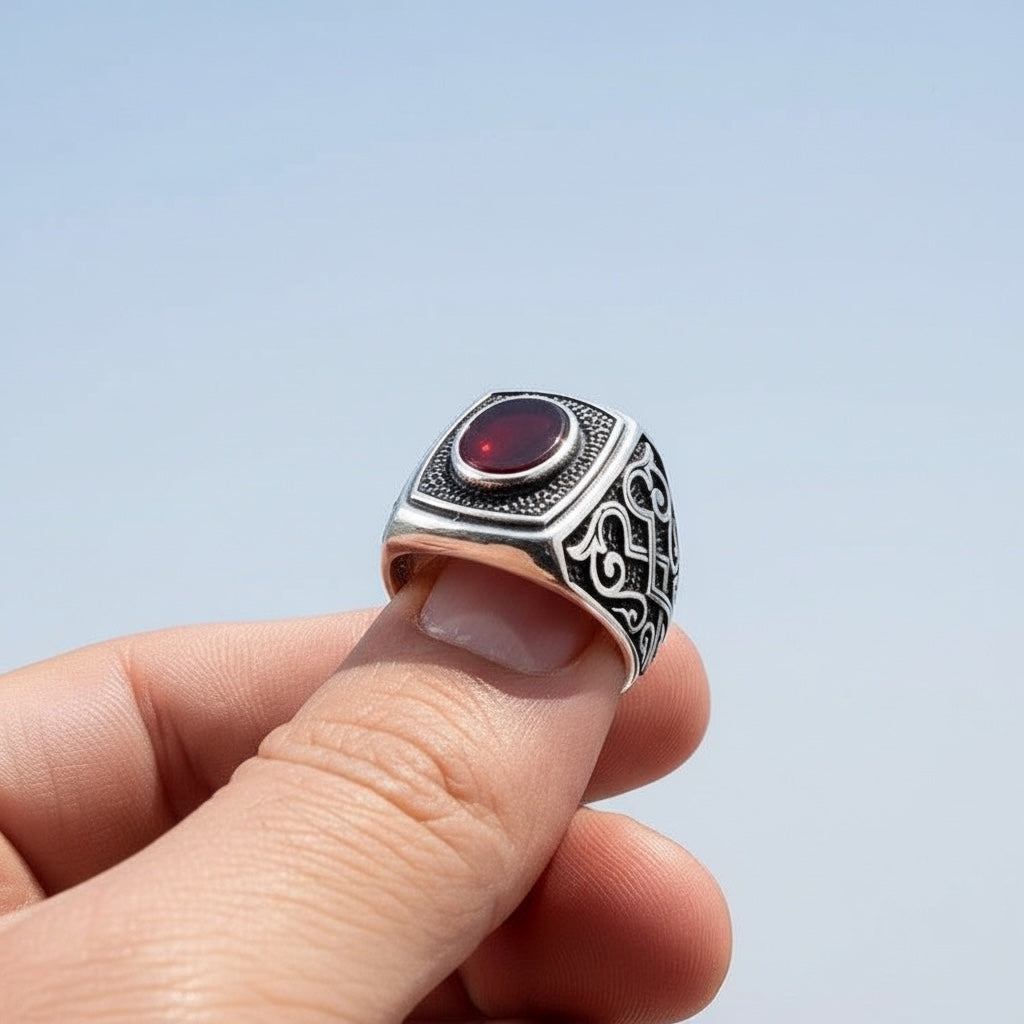 Silver men's ring with agate stone
