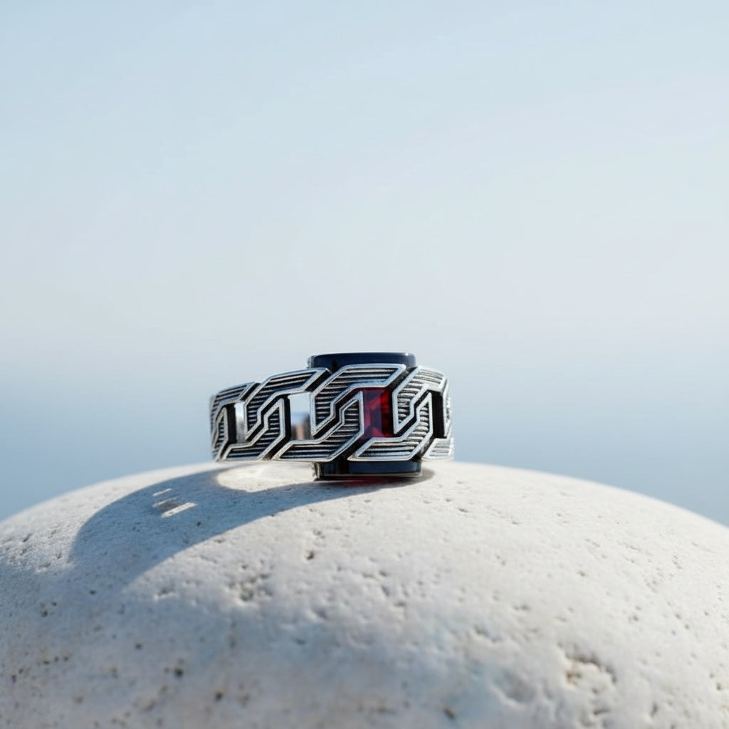 925 Silver Men's Ring With Red Stone
