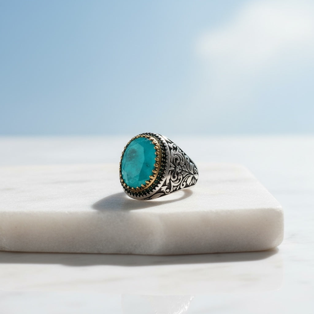 Men's ring with paraiba stone - 925 sterling silver