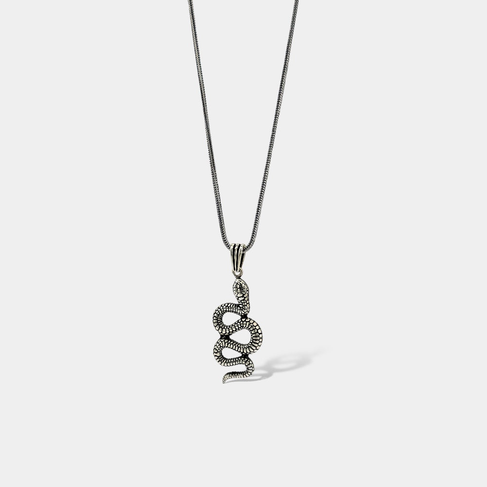 Silver men's necklace with snake motif