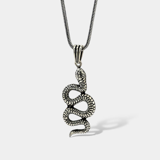 Silver men's necklace with snake motif