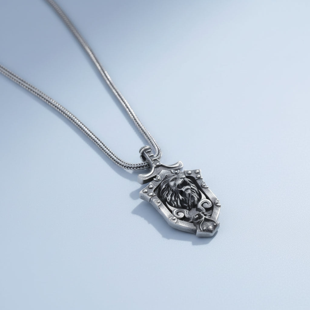 925 Silver Lion Pendant in Shield Design