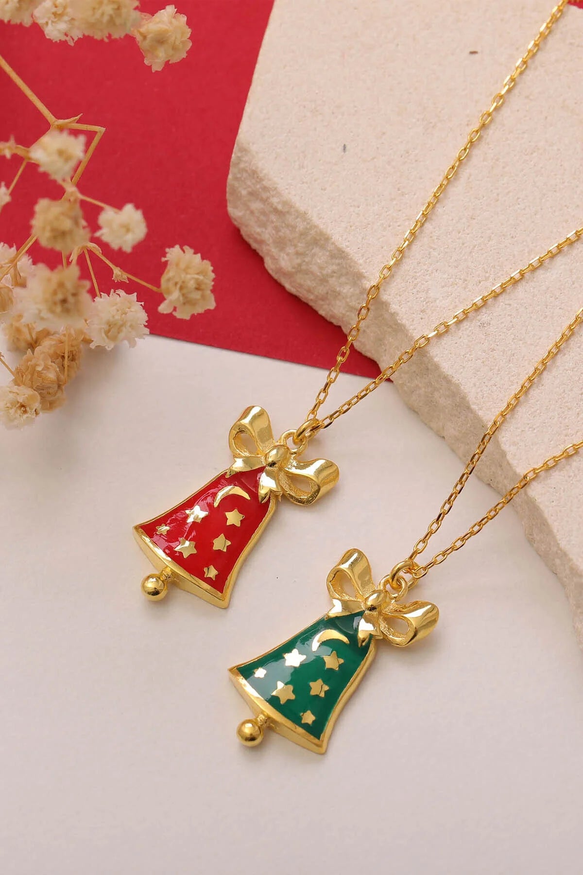 StellaBell - 925 Sterling Silver Christmas Bell Pendant - Red or Green