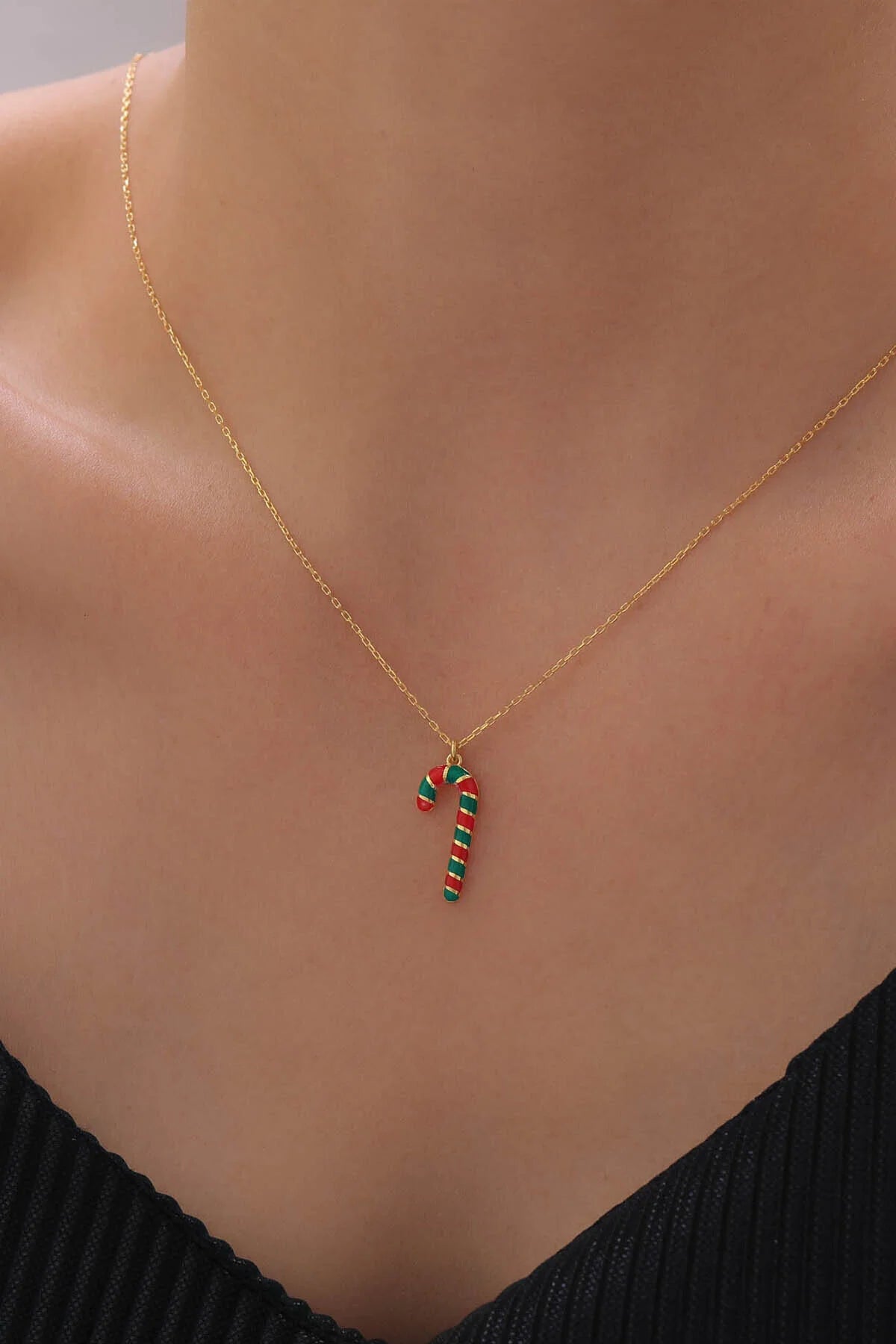 CandyJoy - 925 Sterling Silver Christmas Candy Cane Necklace – Color Choice