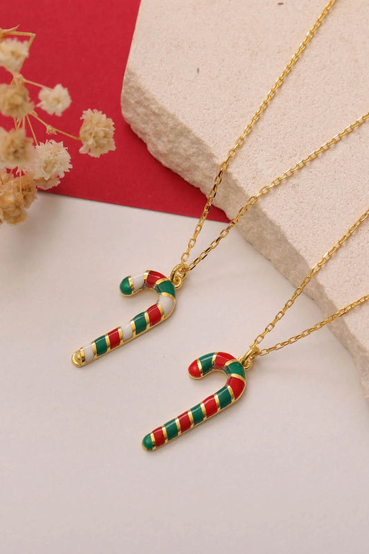 CandyJoy - 925 Sterling Silver Christmas Candy Cane Necklace – Color Choice
