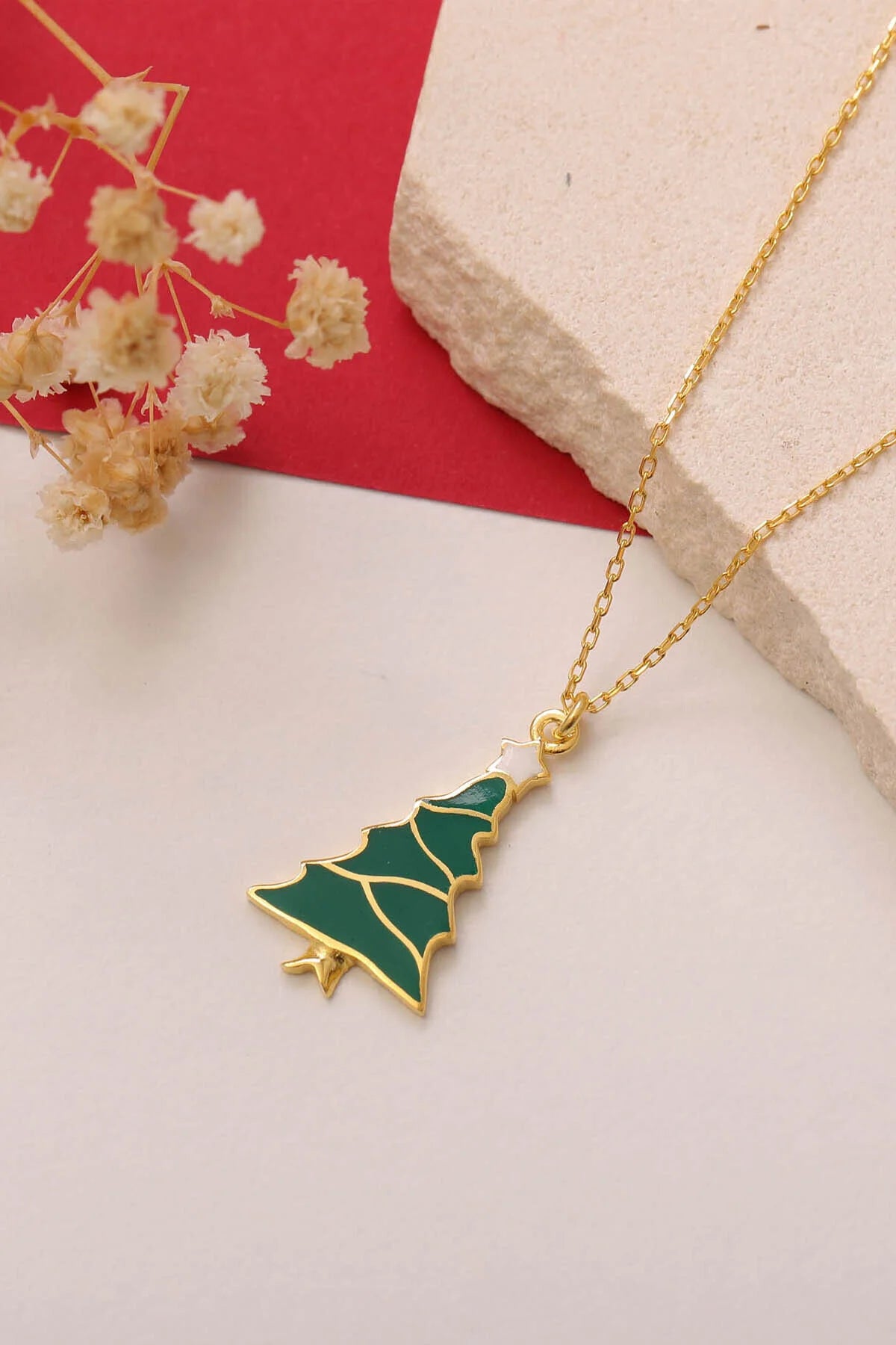 925 Sterling Silver Christmas Tree Pendant Necklace