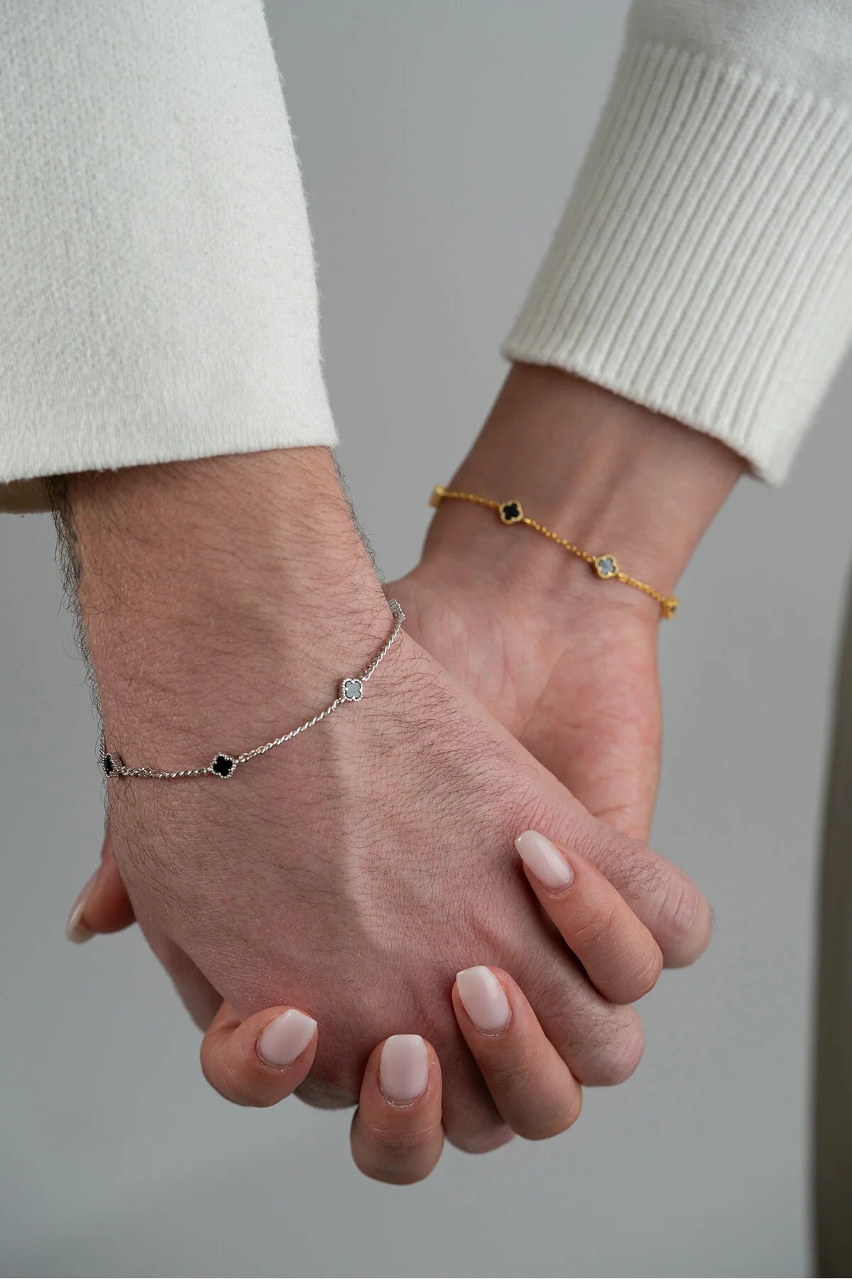 925 Sterling Silver Four Leaf Clover Bracelet Set for Couples