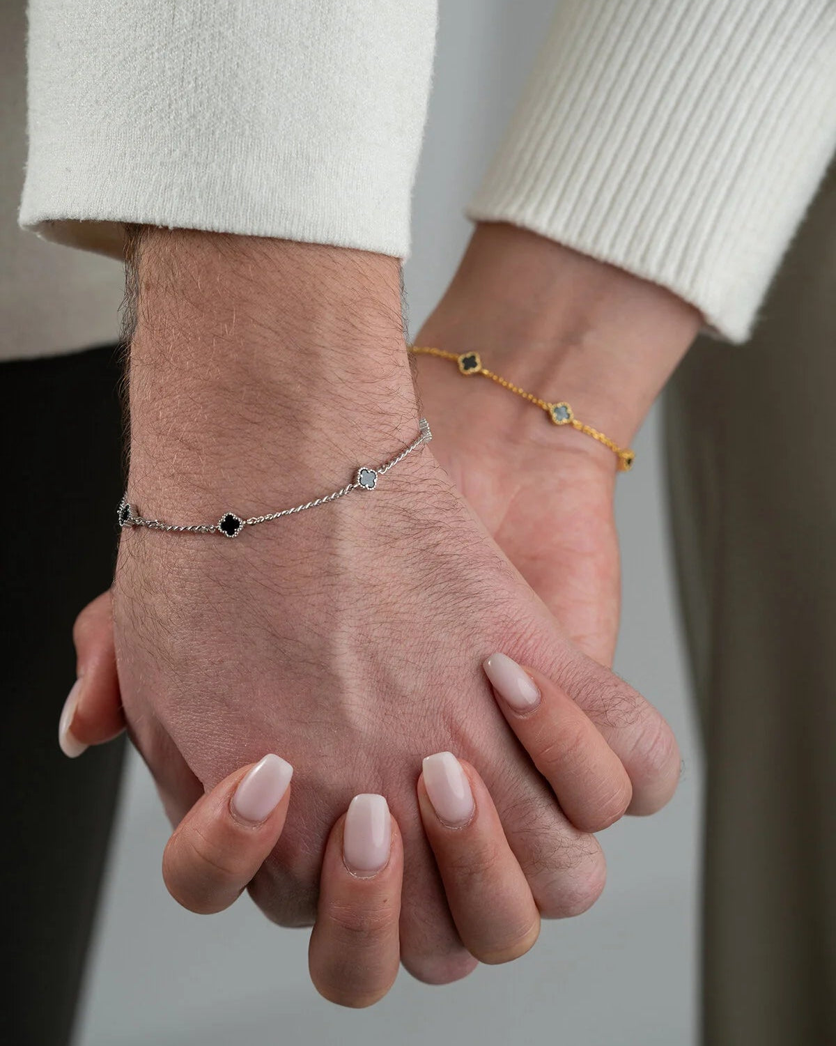 925 Sterling Silver Four Leaf Clover Bracelet Set for Couples