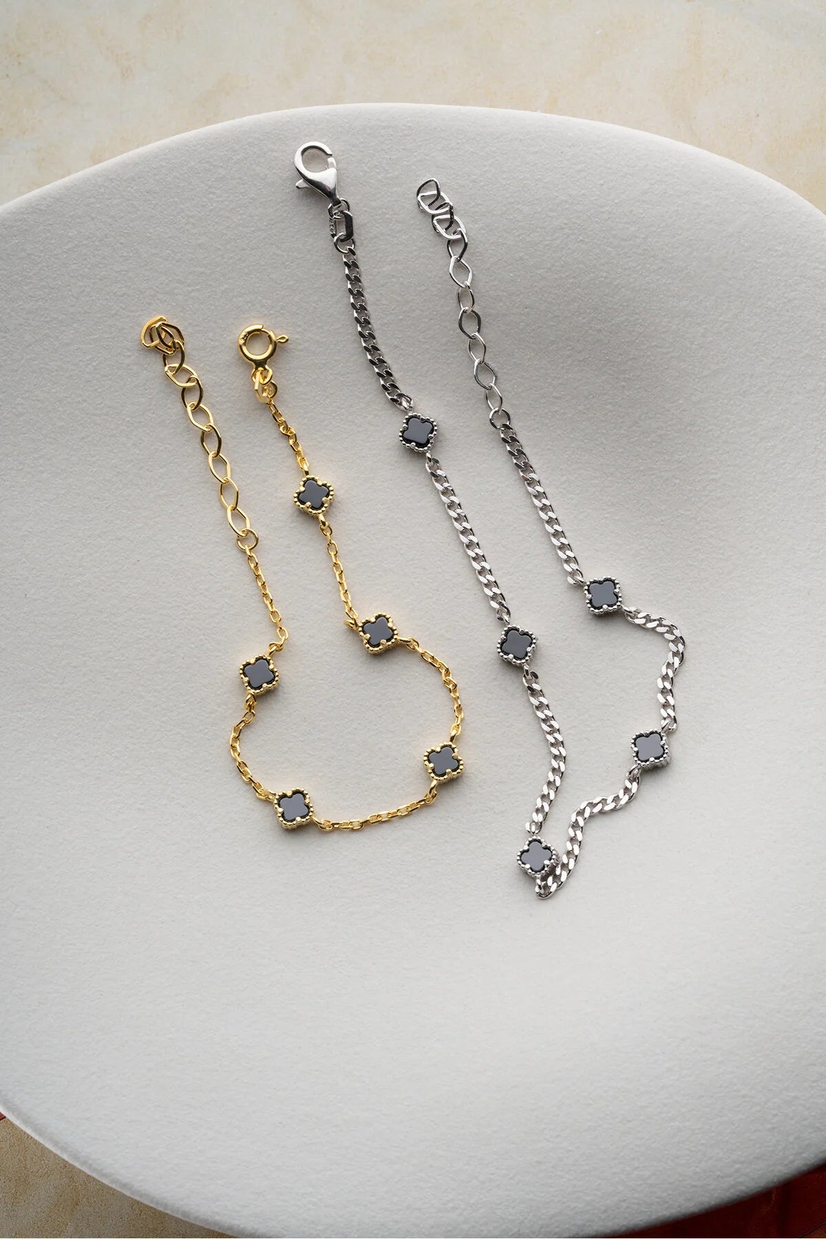 925 Sterling Silver Four Leaf Clover Bracelet Set for Couples