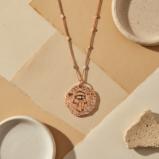 Hamsa Hand Medallion Necklace With Pendant