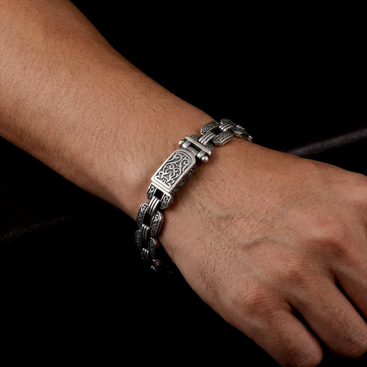 Imperial Link herenarmband van 925 zilver met gedetailleerde geoxideerde schakels