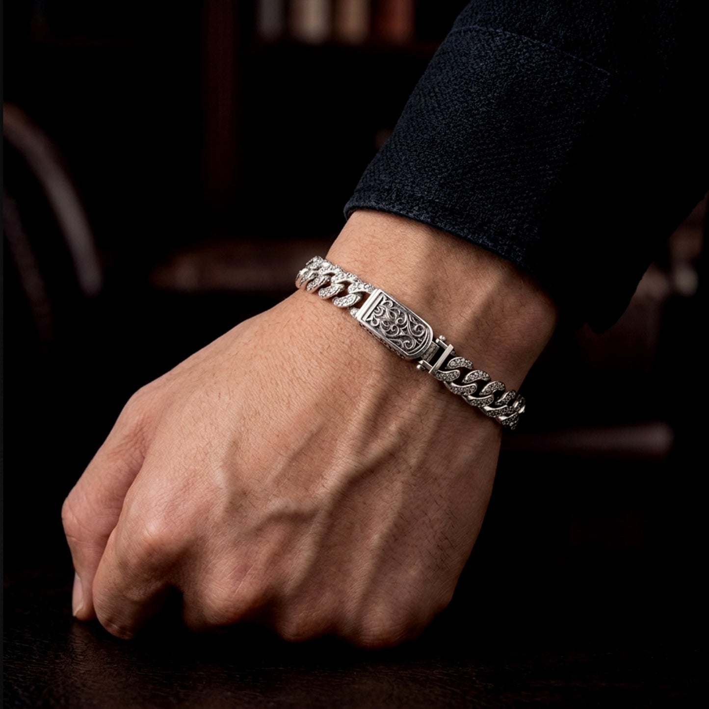 Stone Cuban Herenarmband | 925 Zilver