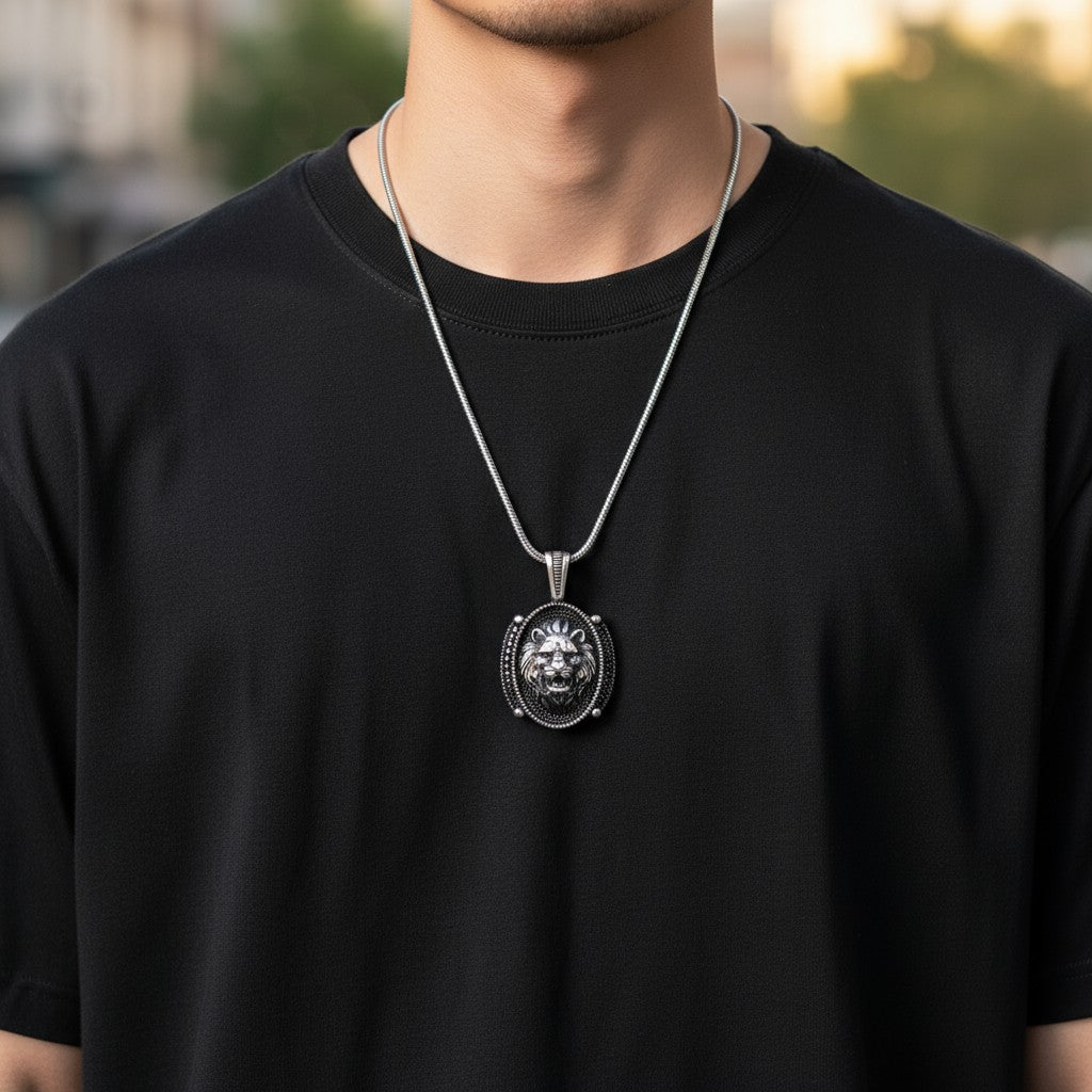 925 Zilver Herenketting met Leeuw Hanger en Microstenen