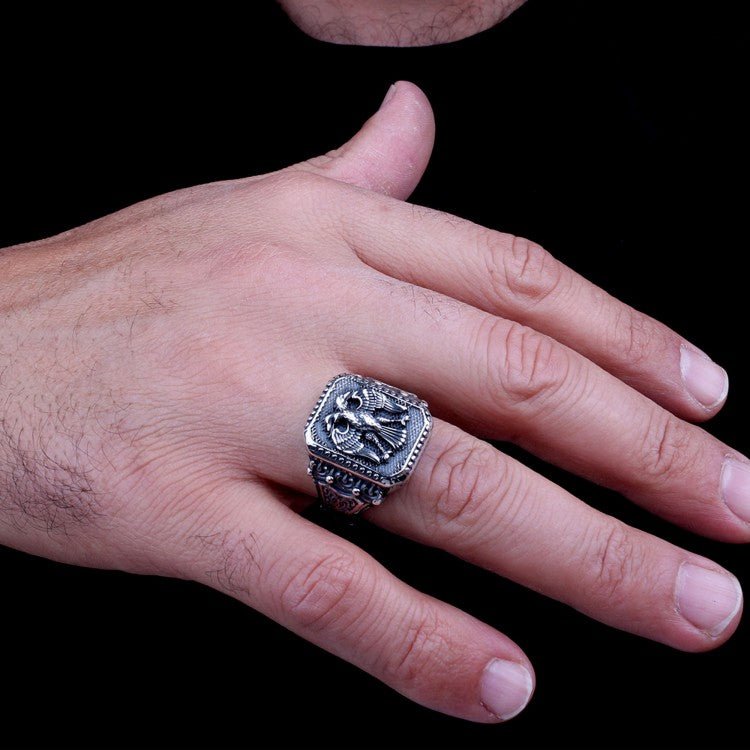925 Sterling Zilveren Herenring met Seltsjoekse Adelaar