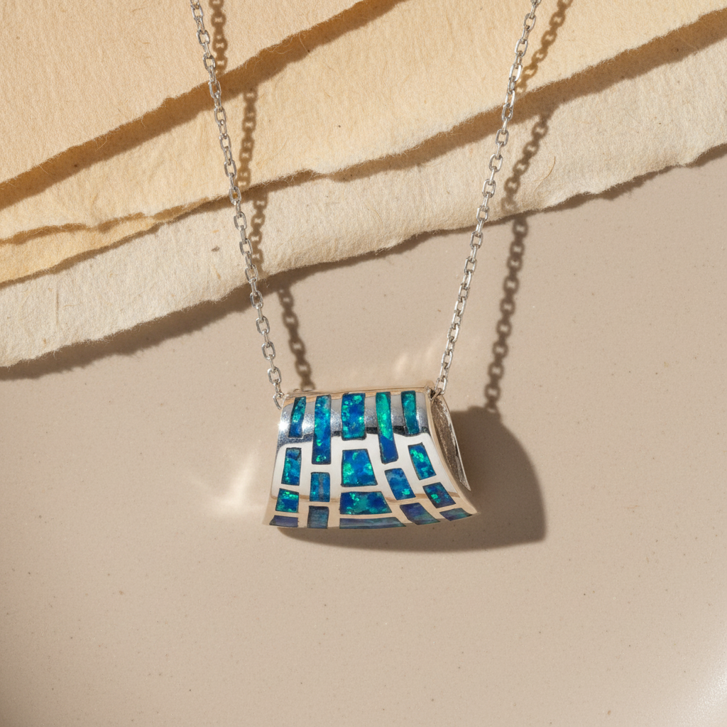 Silver Necklace with Blue Opal BLDS068