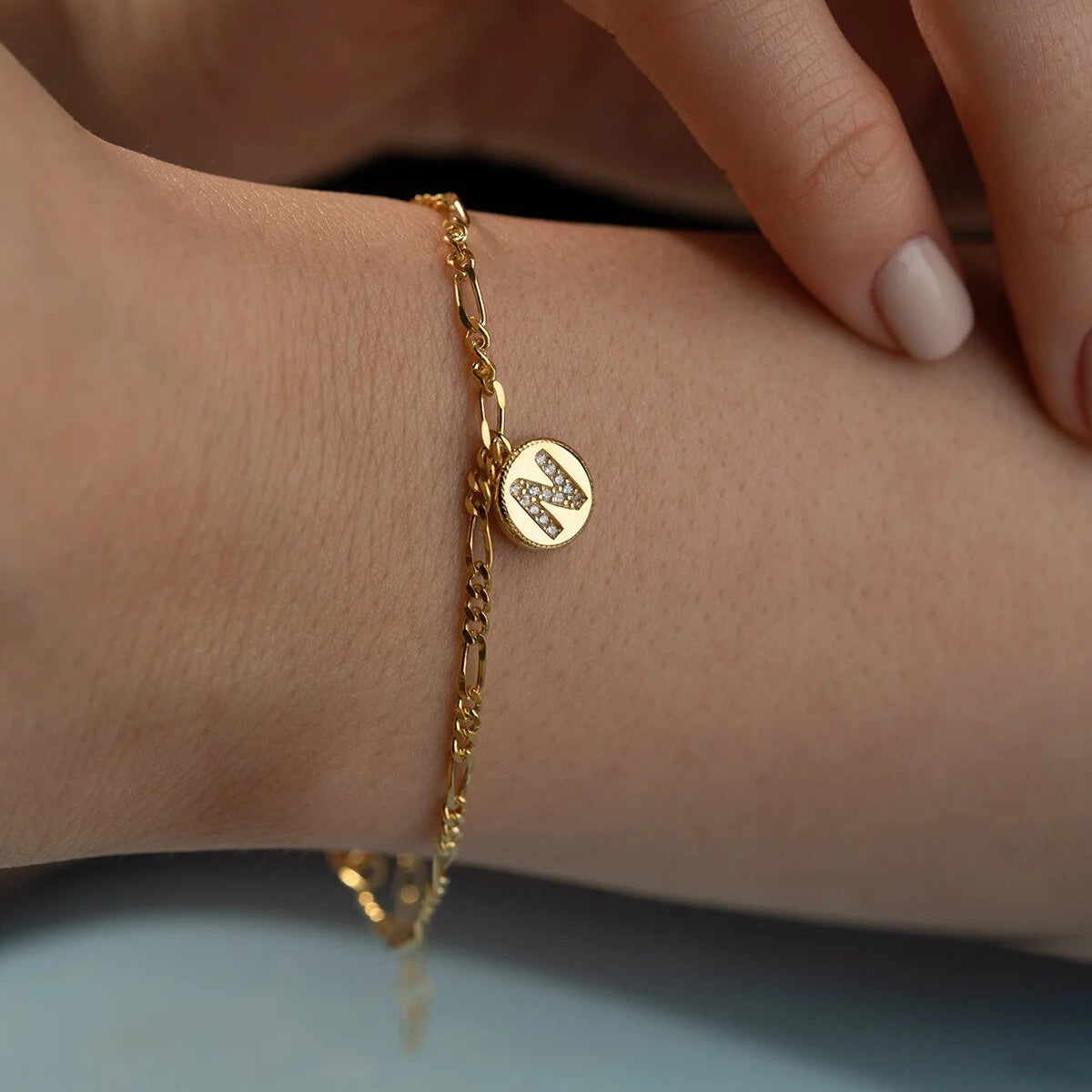 Figaro Chain Initial Bracelet | 925 Sterling Silver