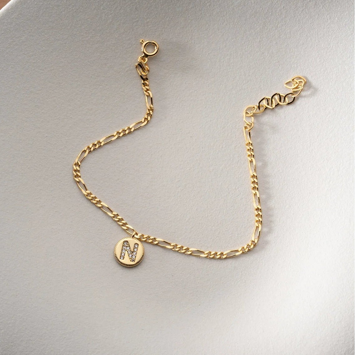 Figaro Chain Initial Bracelet | 925 Sterling Silver
