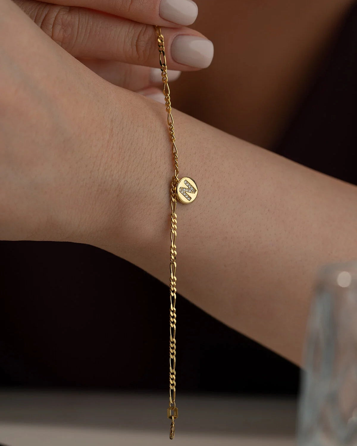 Figaro Chain Initial Bracelet | 925 Sterling Silver