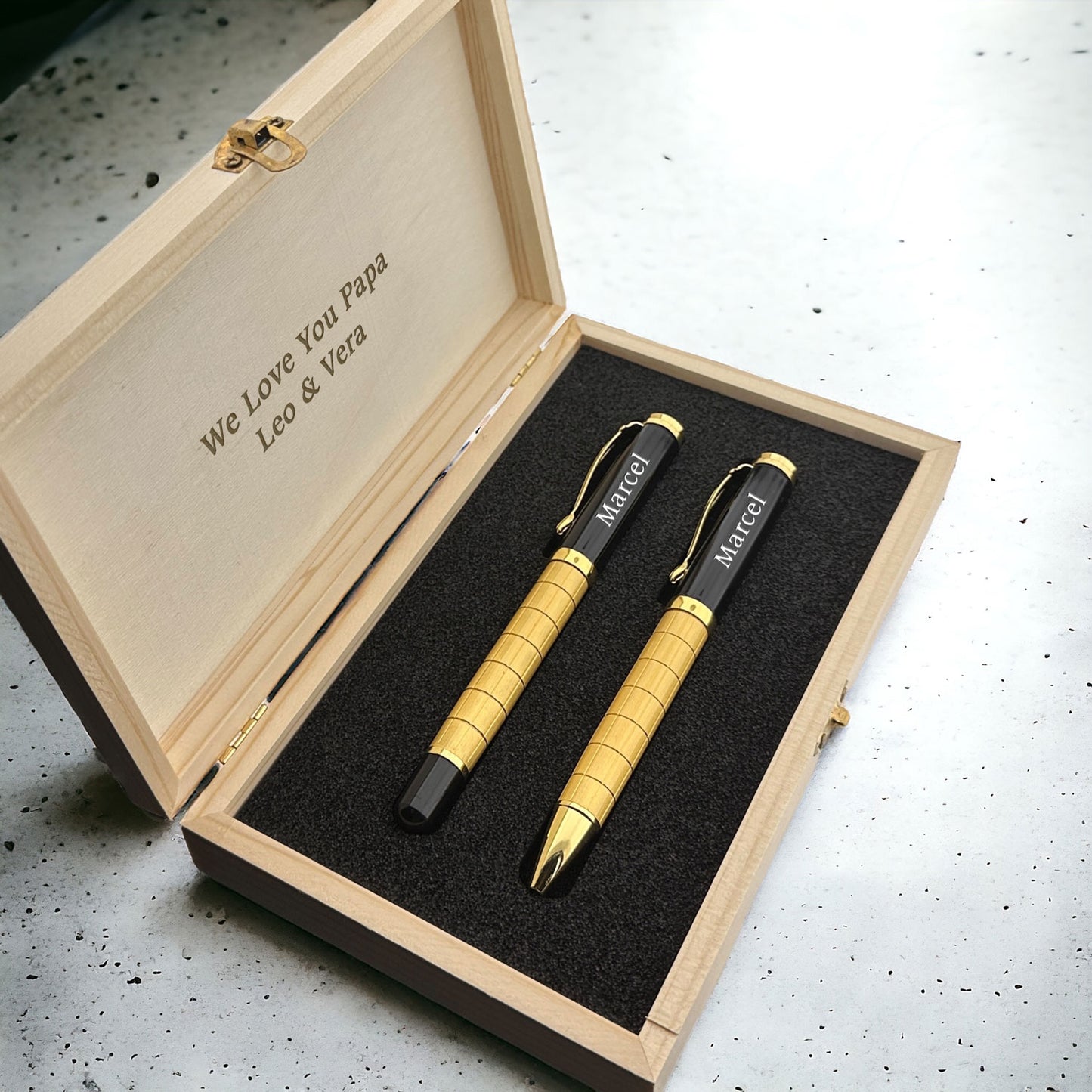 Personalized Wooden Pen Set - Rollerball Pen and Ballpoint Pen Gift Set