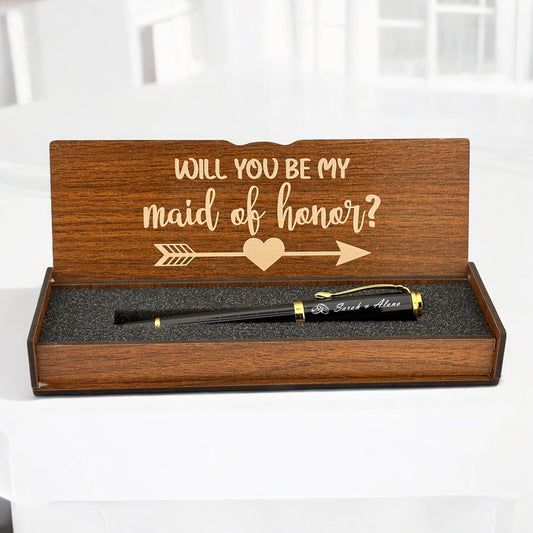 Personal Pen with Notes in Wooden Box for Wedding Witnesses BLG240132 1