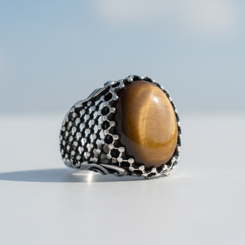 Oval Tiger Eye Stone Sterling Silver Ring BLK001