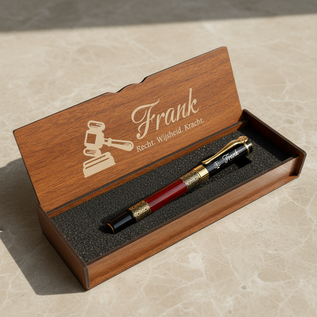 Personally engraved roller pen in wooden box - lawyers gift